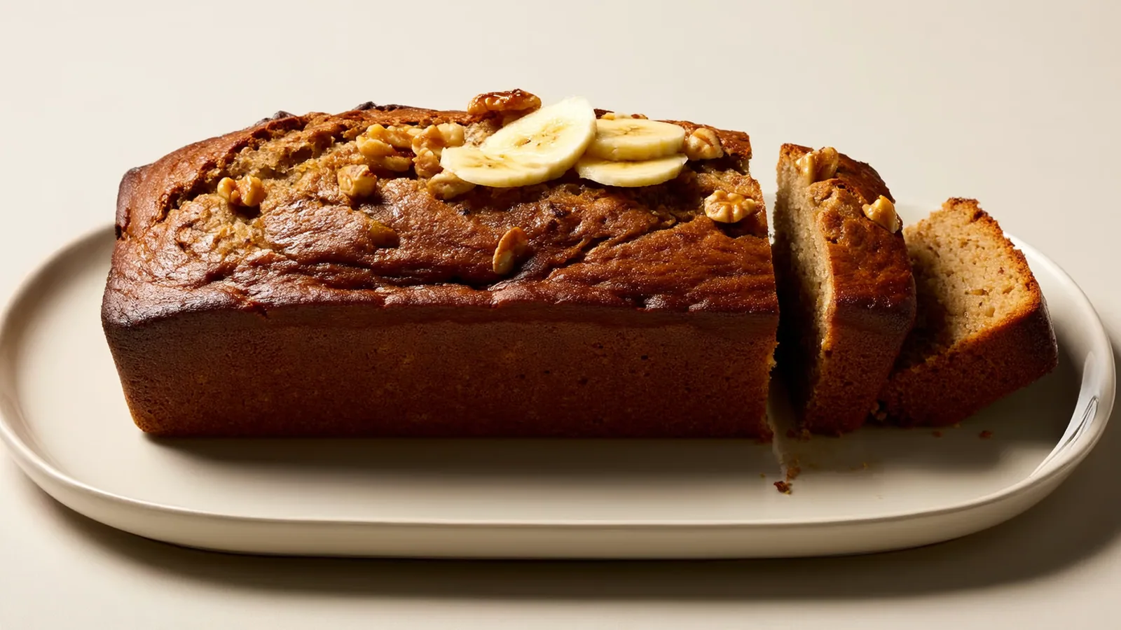 Saftiges Bananenbrot mit Walnüssen und sichtbaren Bananenscheiben