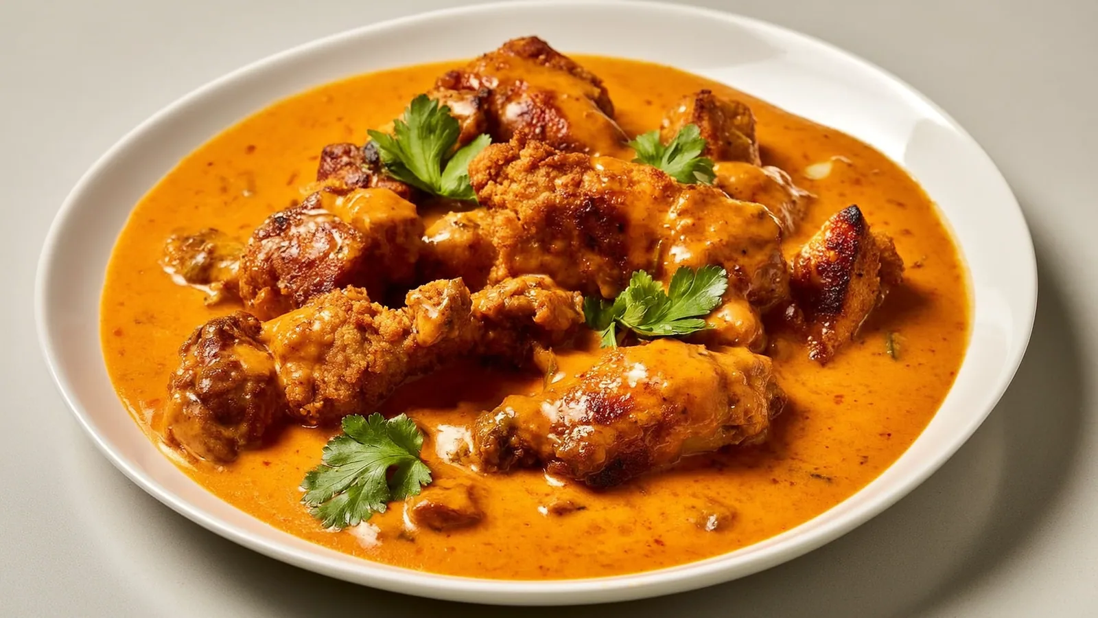 Indisches Butter Chicken in cremiger roter Sauce mit Koriander