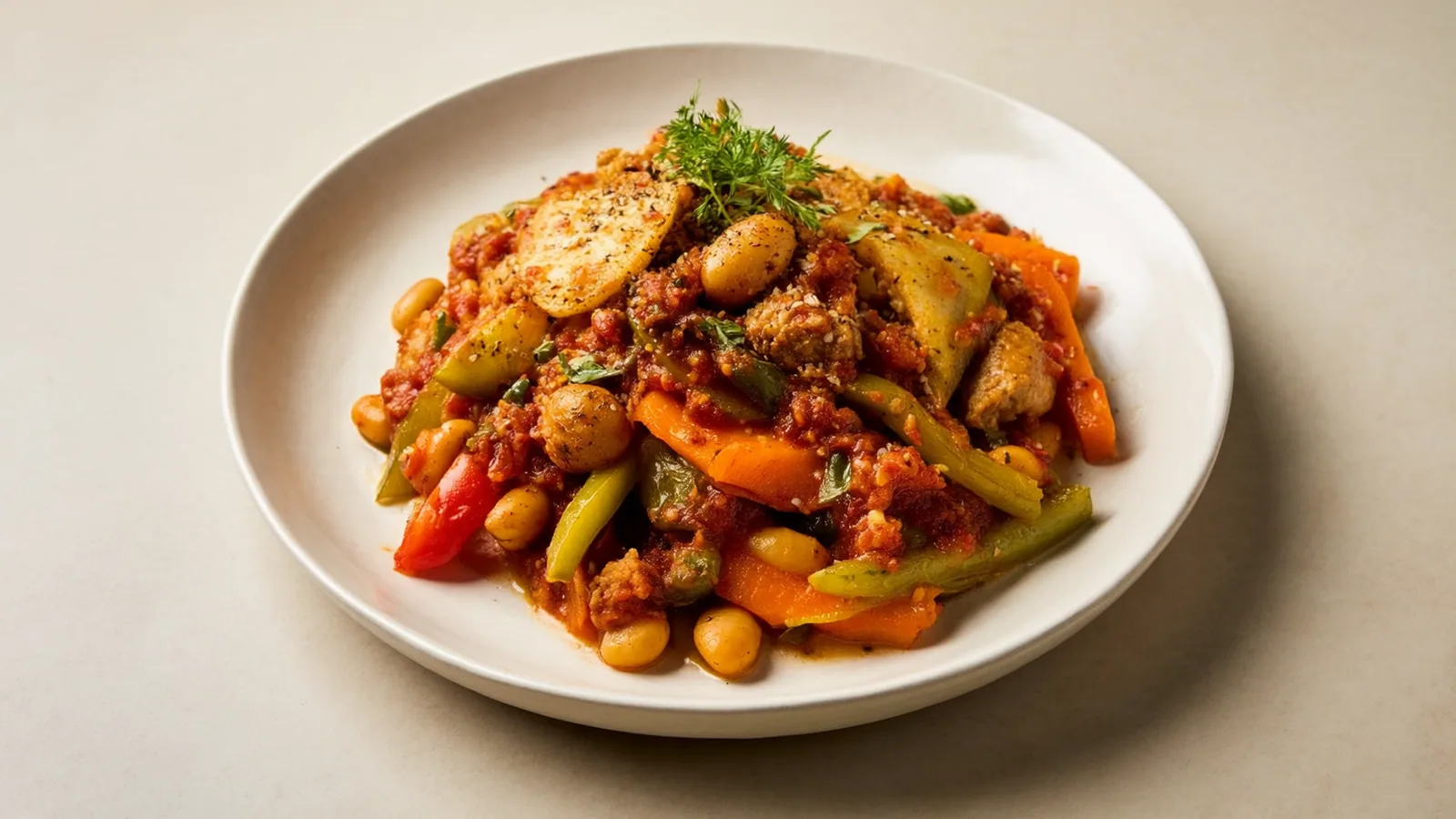 Buntes südafrikanisches Chakalaka mit Paprika, Karotten und Bohnen