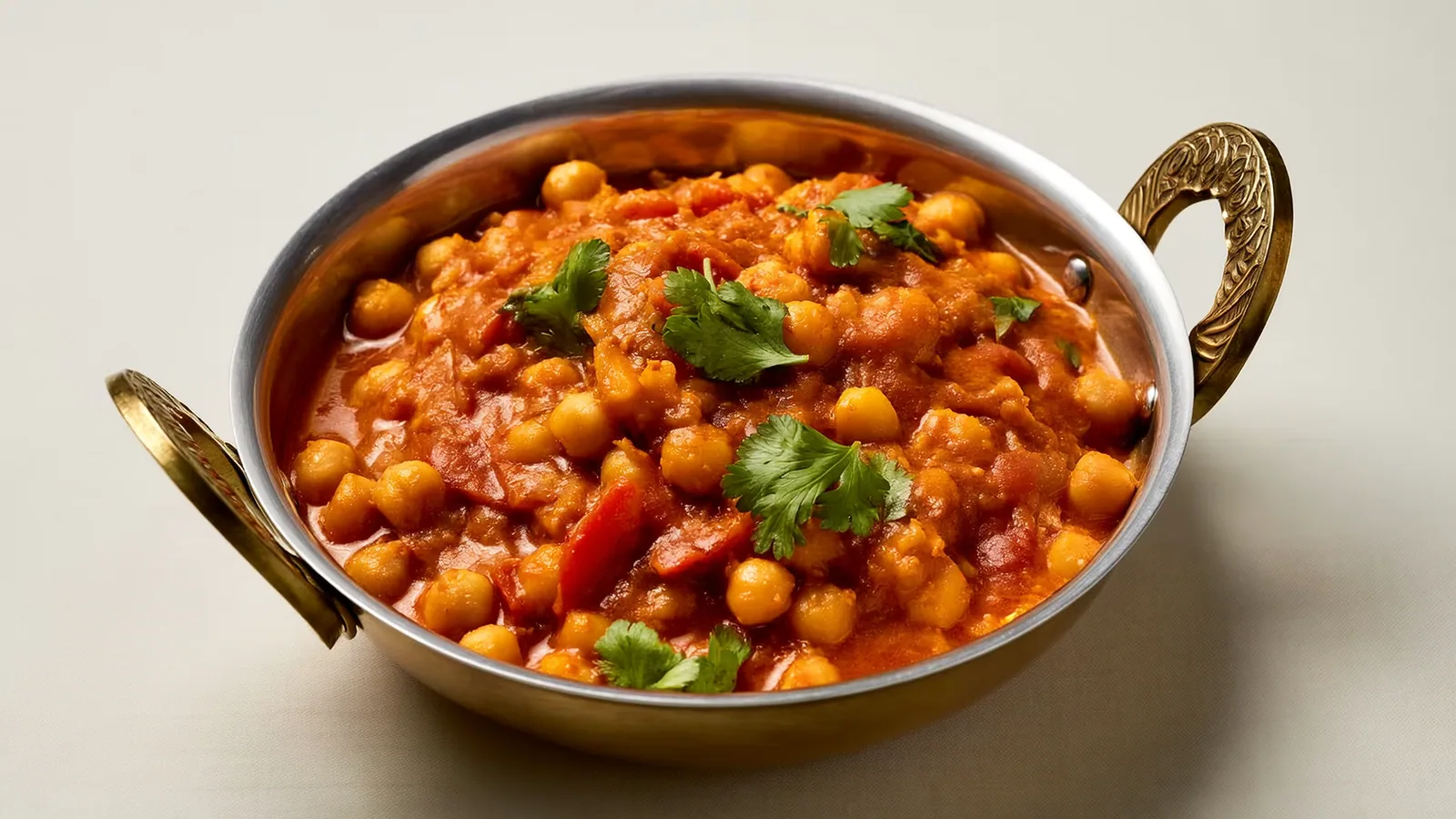 Chana Masala mit Kichererbsen in würziger Paradeisersauce