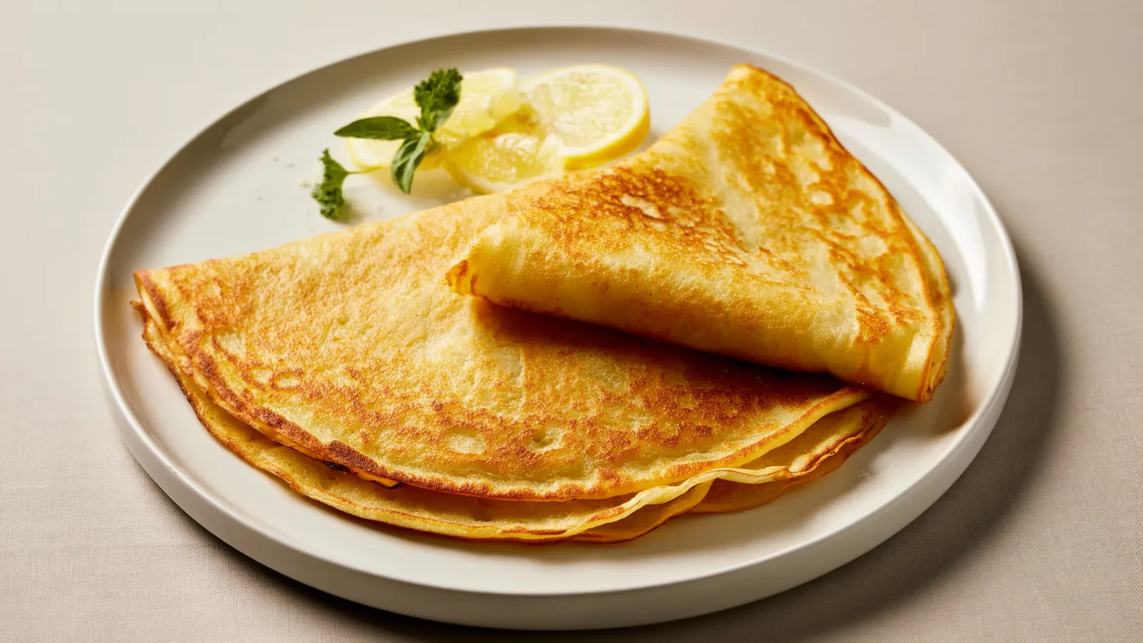 Dünne französische Crêpes gefaltet mit Zitrone und feinem Zucker