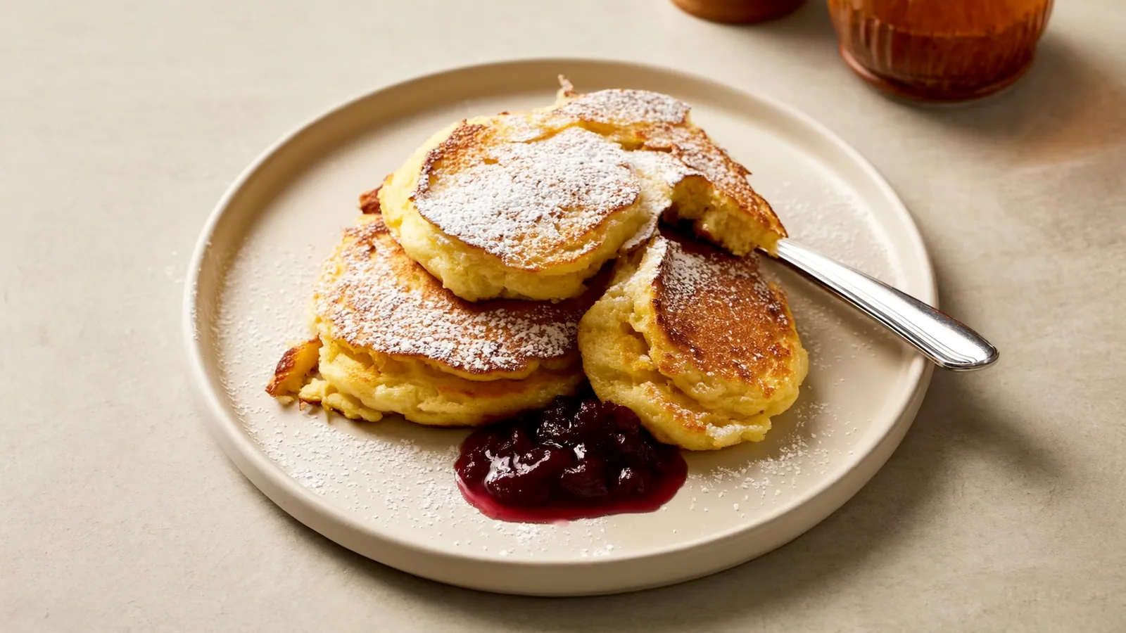 Flaumiger Kaiserschmarrn mit Staubzucker und Zwetschkenröster