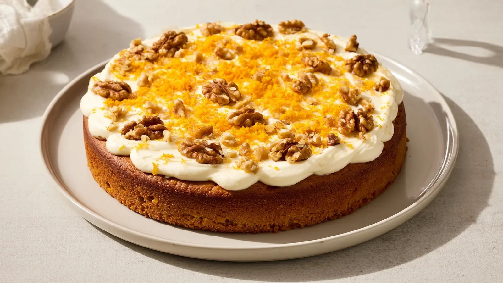 Saftiger Karottenkuchen mit Frischkäsefrosting und Walnüssen