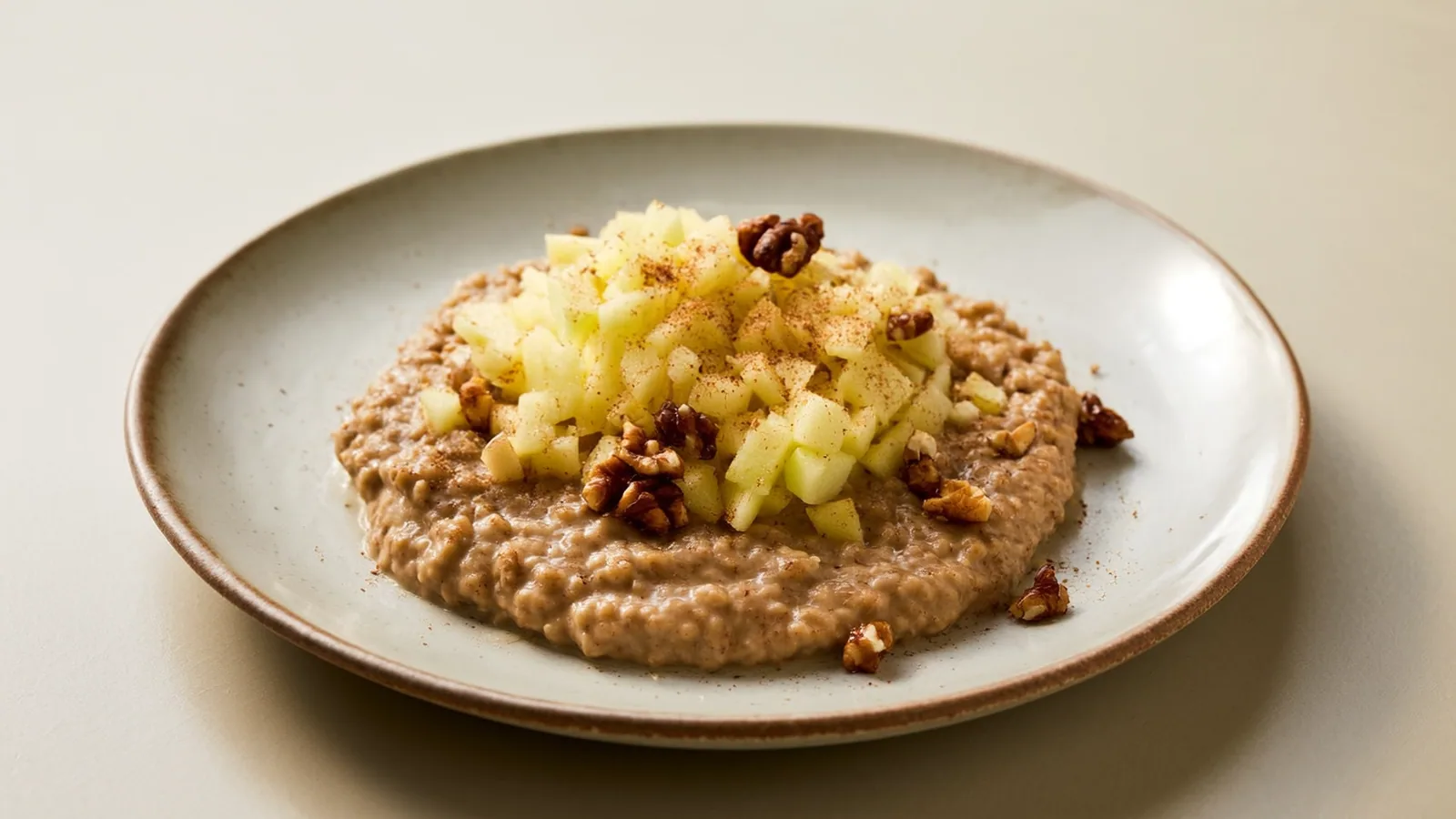 Overnight Oats mit Apfelstücken, Zimt und Walnüssen im Glas