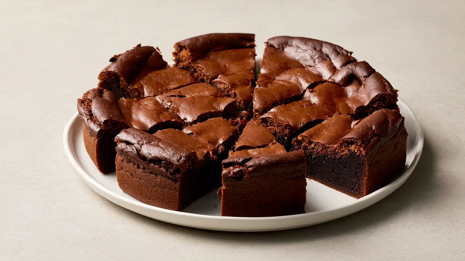 Dunkle Schoko-Brownies mit glänzender Kruste und saftiger Mitte